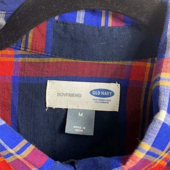 Old Navy Boy Friend Plaid Blue Blouse size Medium - Picture 2 of 5